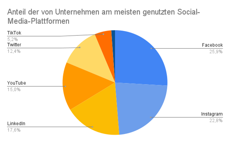 Kreisdiagramm mit Beliebtheit der Social Media Plattformen unter Firmen